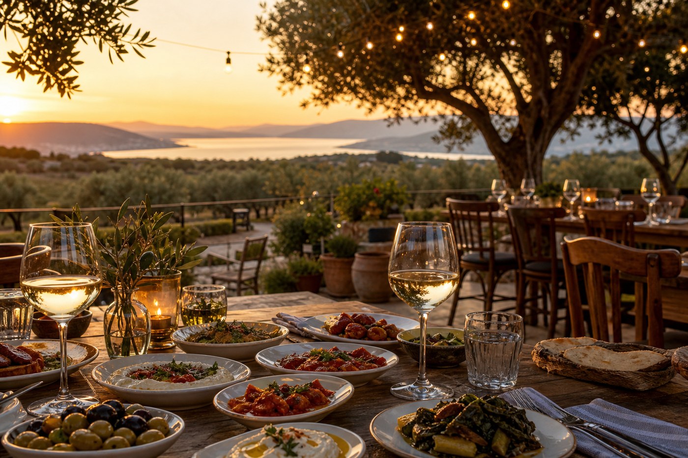Zeytin bahçesinde meze sofrası